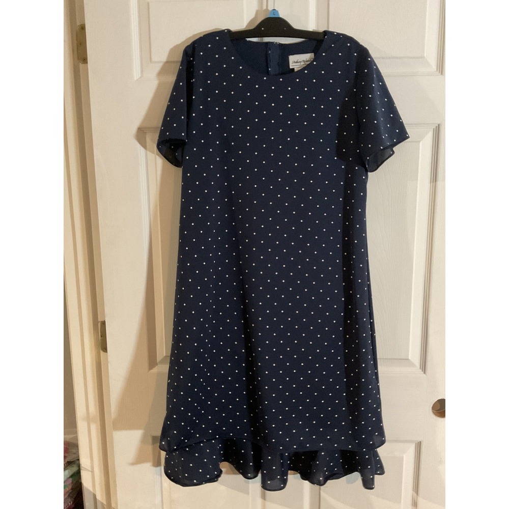 Anthony Richards Navy Blue Polka Dot Ruffle Hem Shift Dress Size 12 Made in USA